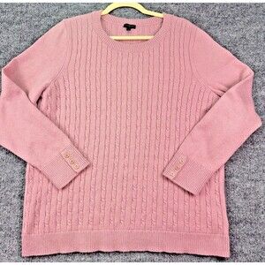 Talbots Plus 2X Pink Cable Knit Cotton Blend Sweater Button Cuff Long Sleeve